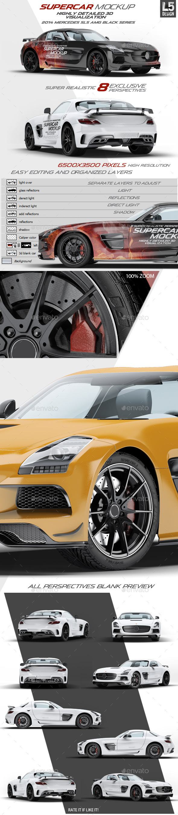Supercar Mercedes SLS AMG Mock-Up - Vehicle Wraps Print