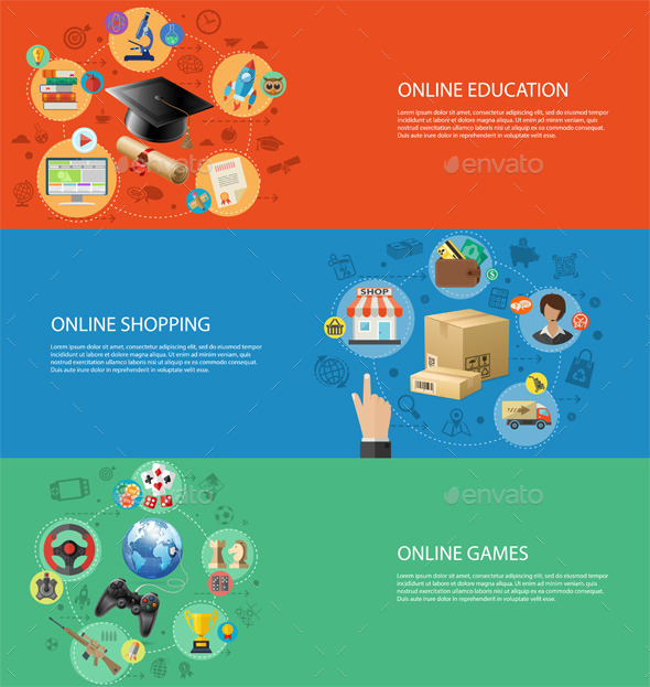 Set Banners of Online Internet Technology - Concepts Business