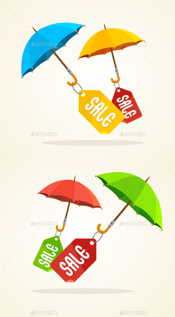 Vector Umbrellas with Sale Stickers - Commercial / Shopping Conceptual