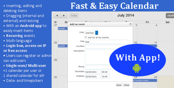 Fast & Easy Calendar with Android app - CodeCanyon Item for Sale