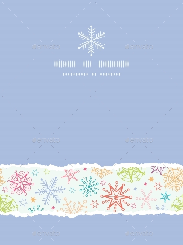 Colorful Doodle Snowflakes Vertical Torn Frame Sea - Christmas Seasons/Holidays
