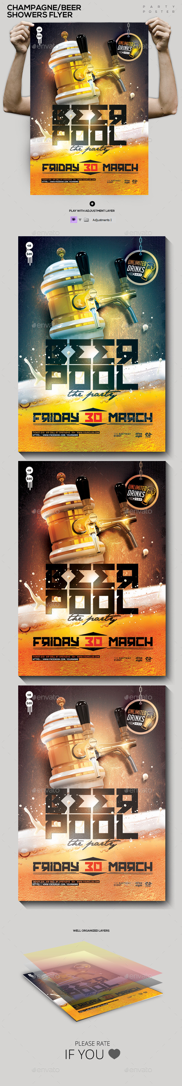 Beer/Champagne Pool Showers Flyer Flyer/Poster - Clubs & Parties Events