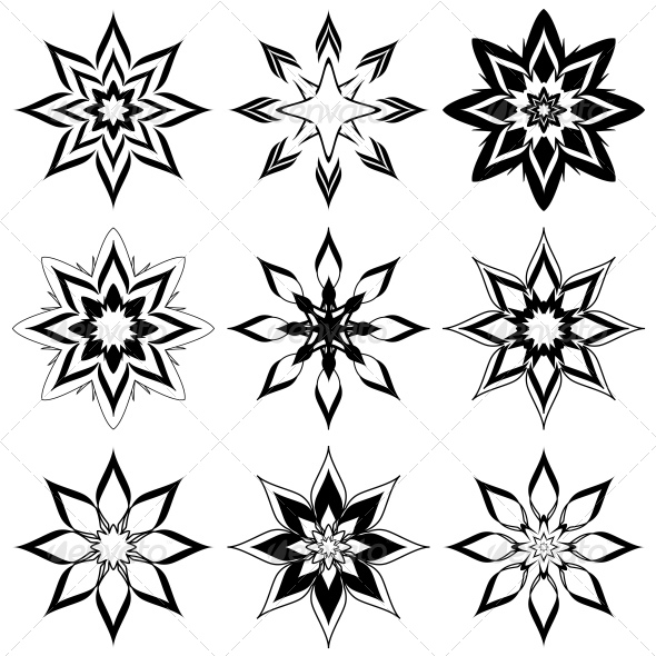 Nine Abstract Flowers/Snowflakes