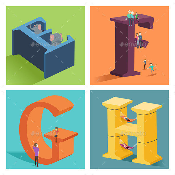 Alphabets Concept in 3D - Objects Vectors