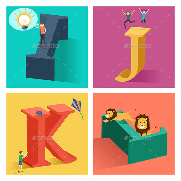 Alphabets Concept in 3D - Objects Vectors