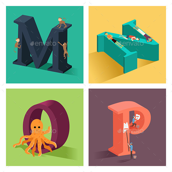 Alphabets Concept in 3D - Objects Vectors