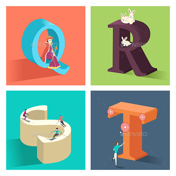 Alphabets Concept in 3D - Objects Vectors