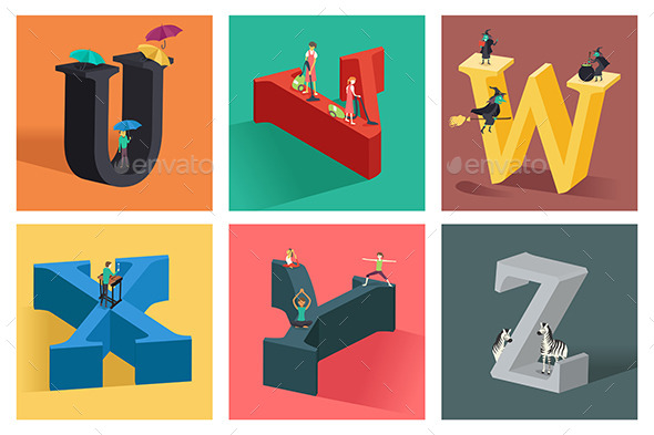 Alphabets Concept in 3D - Objects Vectors