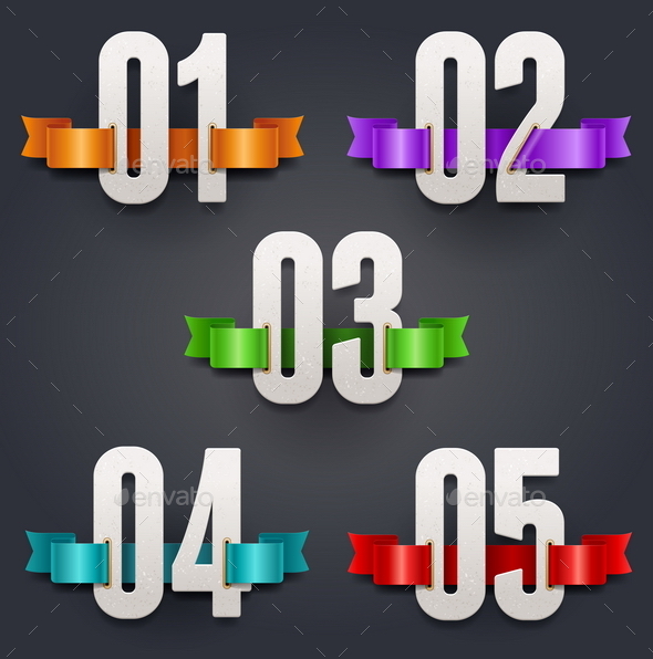 Cardboard Numbers with Color Ribbons - Objects Vectors