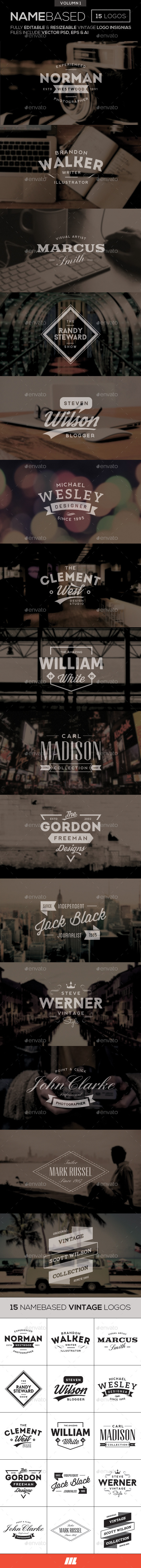 15 Name Based Vintage Logo Insignias - Badges & Stickers Web Elements