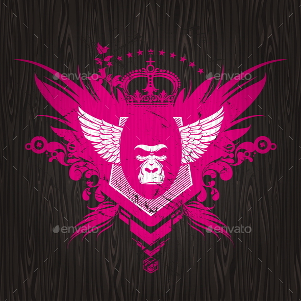 Abstract Heraldic Emblem with Gorilla - Backgrounds Decorative