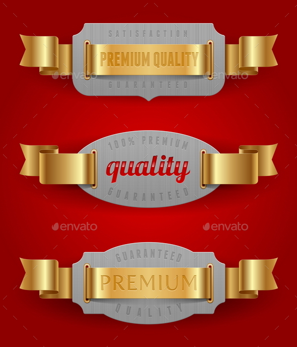Decorative Quality Label with Golden Ribbons - Decorative Symbols Decorative