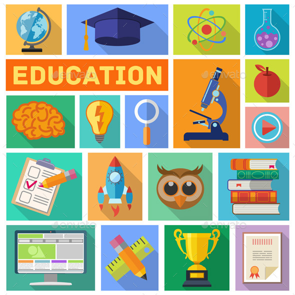 Education Flat Icon Set - Web Elements Vectors