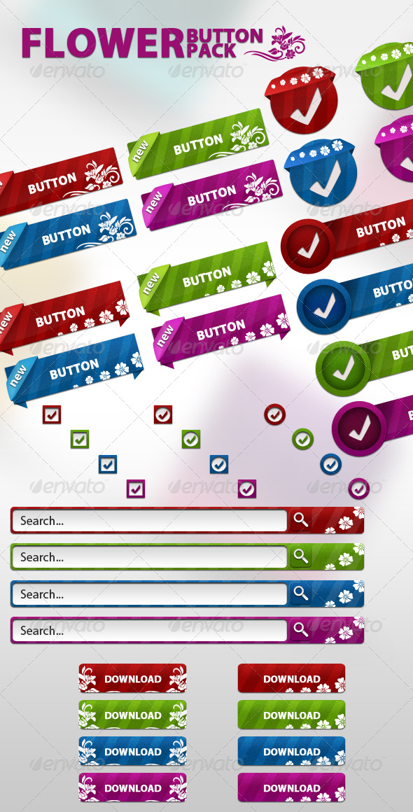 Flower Button Pack - Buttons Web Elements