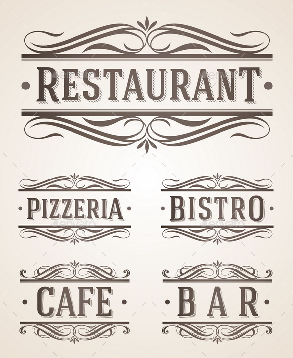 Vintage Restaurant and Cafe Labels and Signs - Decorative Vectors