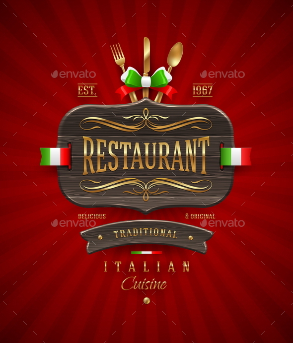 Vvintage Wooden Signboard of Italian Restaurant - Decorative Vectors