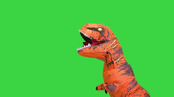 Funny Appearance of Dancing Orange Dinosaur on a Green Screen Chroma Key alt