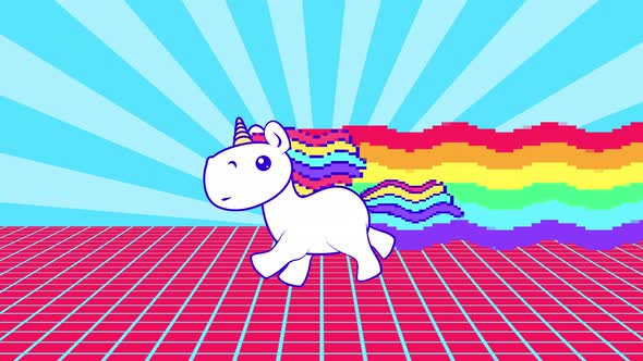 Funny rainbow unicorn running animation loop