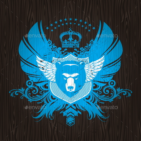 Abstract Heraldic Emblem with Bear Head - Backgrounds Decorative