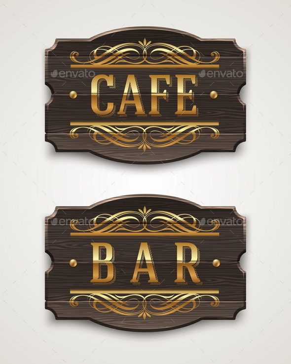 Vintage Wooden Signboards for Cafe and Bar - Decorative Symbols Decorative