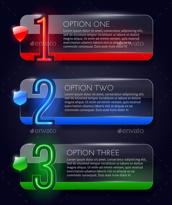 Glass Transparent Banners with Neon Numbers - Vectors