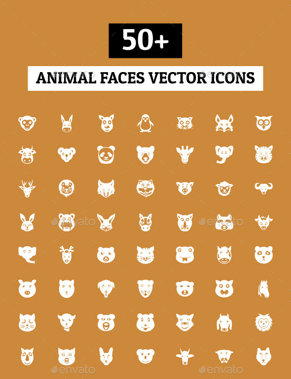 50+ Animal Faces Vector Icons - Animals Characters