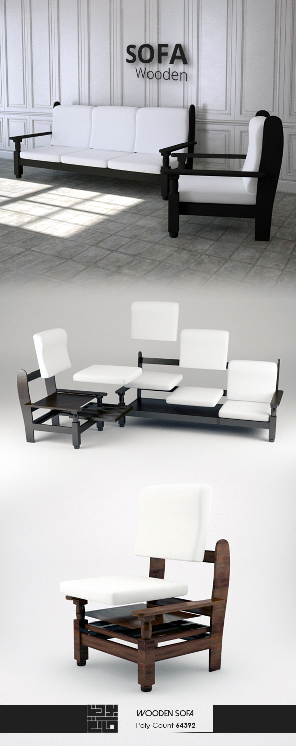 Wooden Sofa 3D - 3Docean 10561061