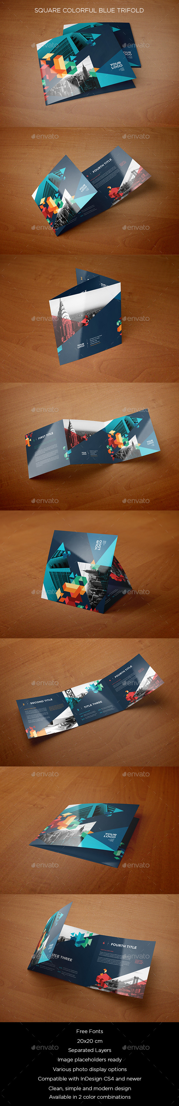Square Colorful Blue Trifold - Brochures Print Templates