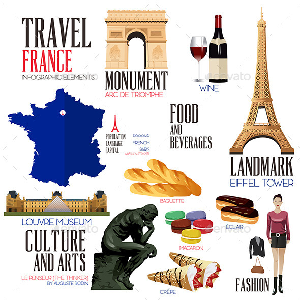 Infographic Elements for Traveling to France - Objects Vectors