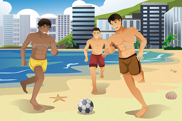 Men Playing Soccer on the Beach - Sports/Activity Conceptual