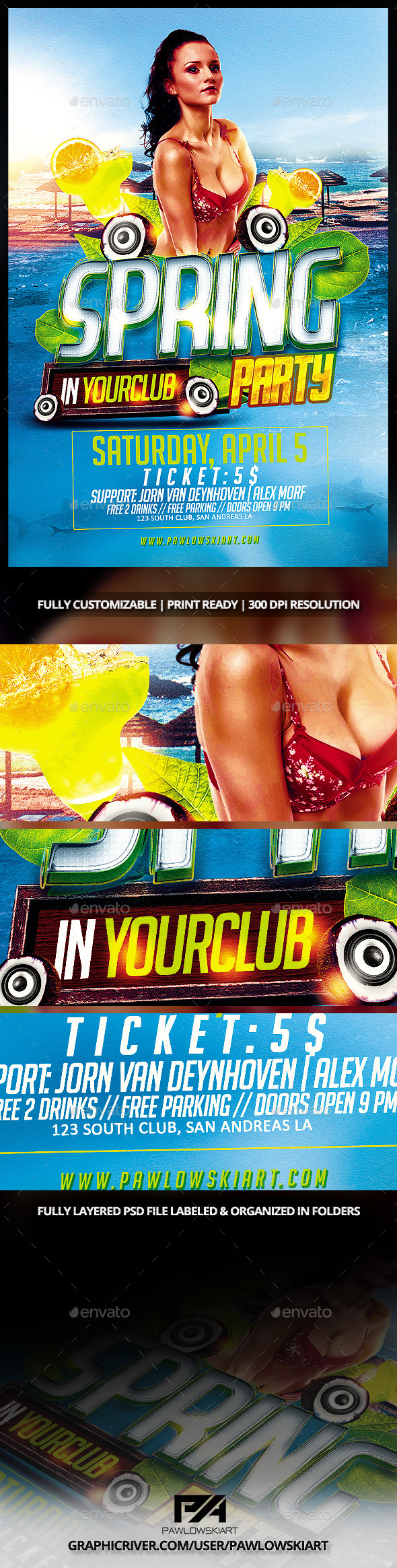 Spring Party Flyer PSD Template - Events Flyers
