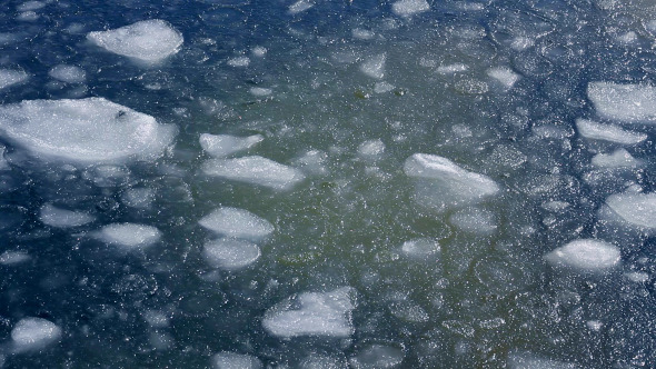 Pieces of Ice Moving on Frozen Sea