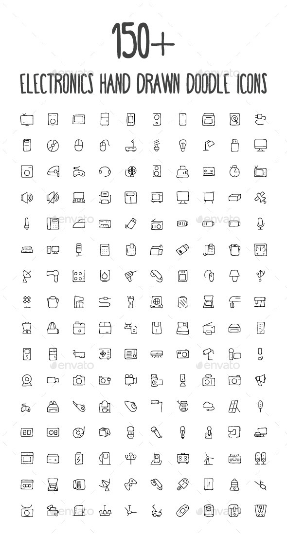 150+ Electronics Hand Drawn Icons - Objects Icons