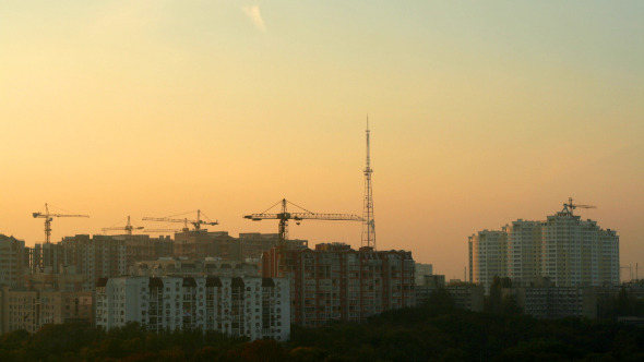 City Construction At Sunset