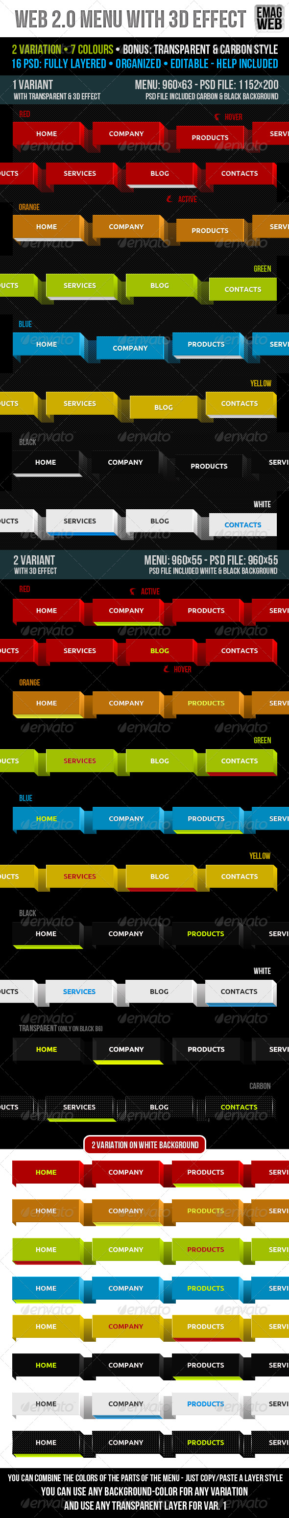 Web 2.0 Menu With 3D Effect - Buttons Web Elements