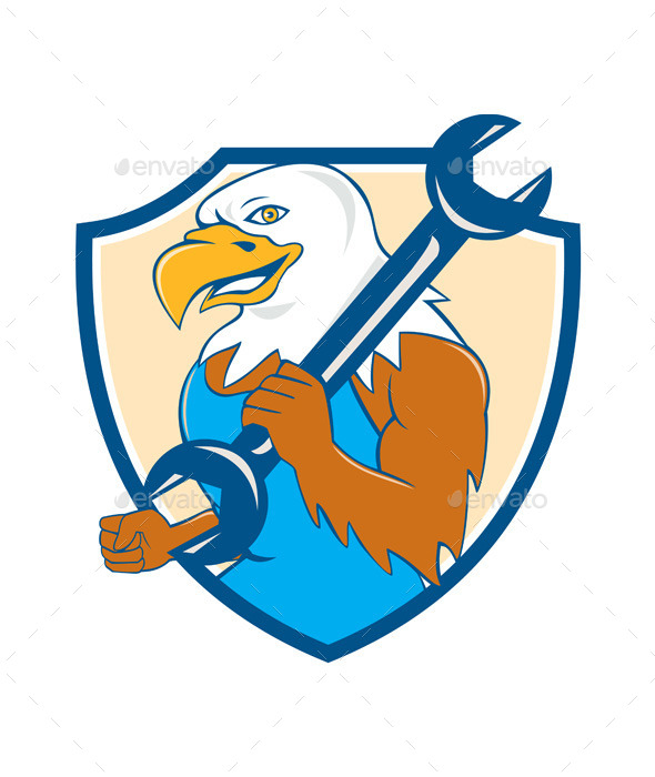 American Bald Eagle Mechanic Wrench Shield - Animals Characters