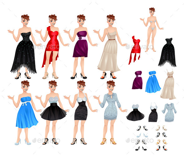 Female Avatar with Dresses and Shoes - People Characters