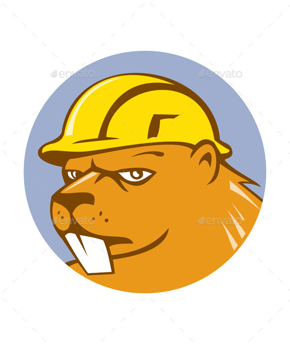 Beaver Construction Worker Circle Cartoon - Animals Characters