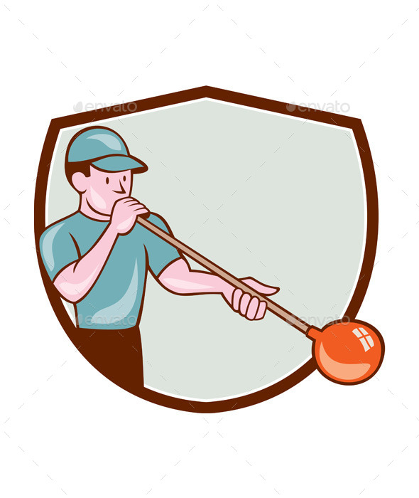 Glassblower Glassblowing Cartoon Shield - People Characters