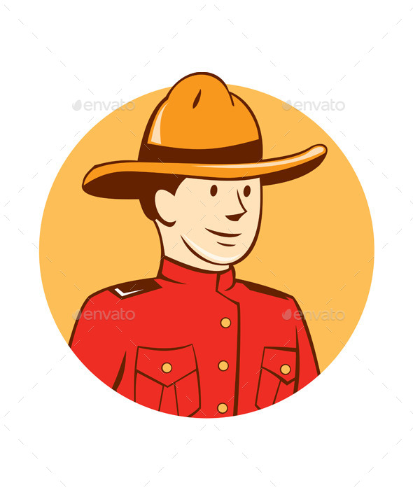 Mounted Police Officer Bust Circle Cartoon - People Characters