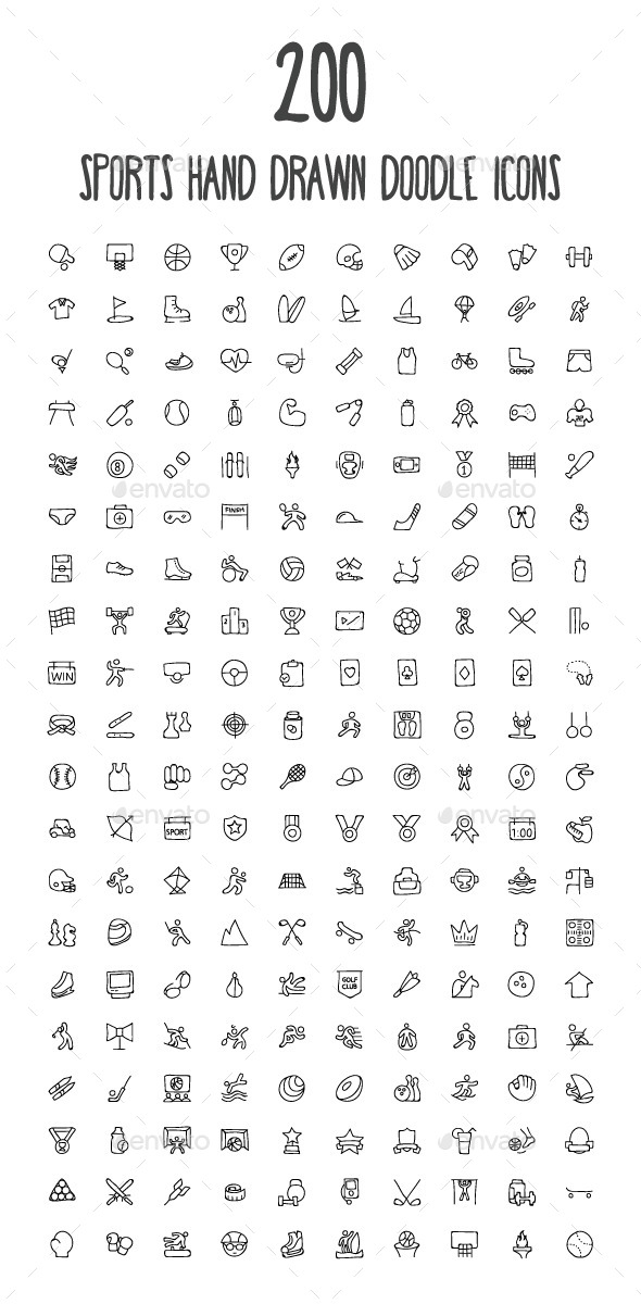 200 Sports Hand Drawn Doodle Icons - Icons