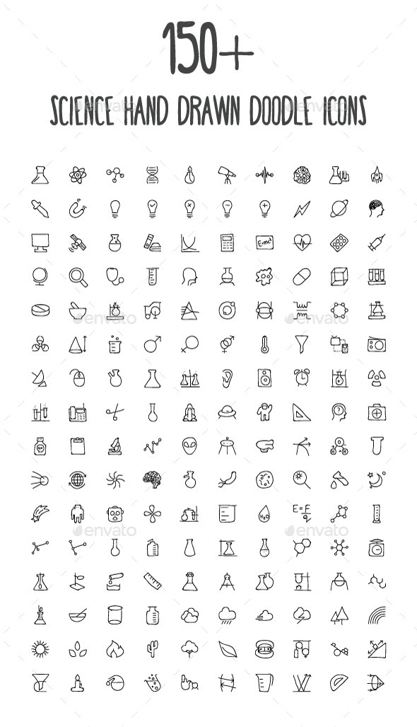 150+ Science Hand Drawn Doodle Icons - Icons