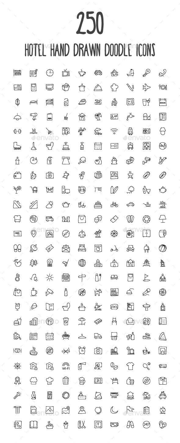250 Hotel and Restaurant Doodle Icon - Icons