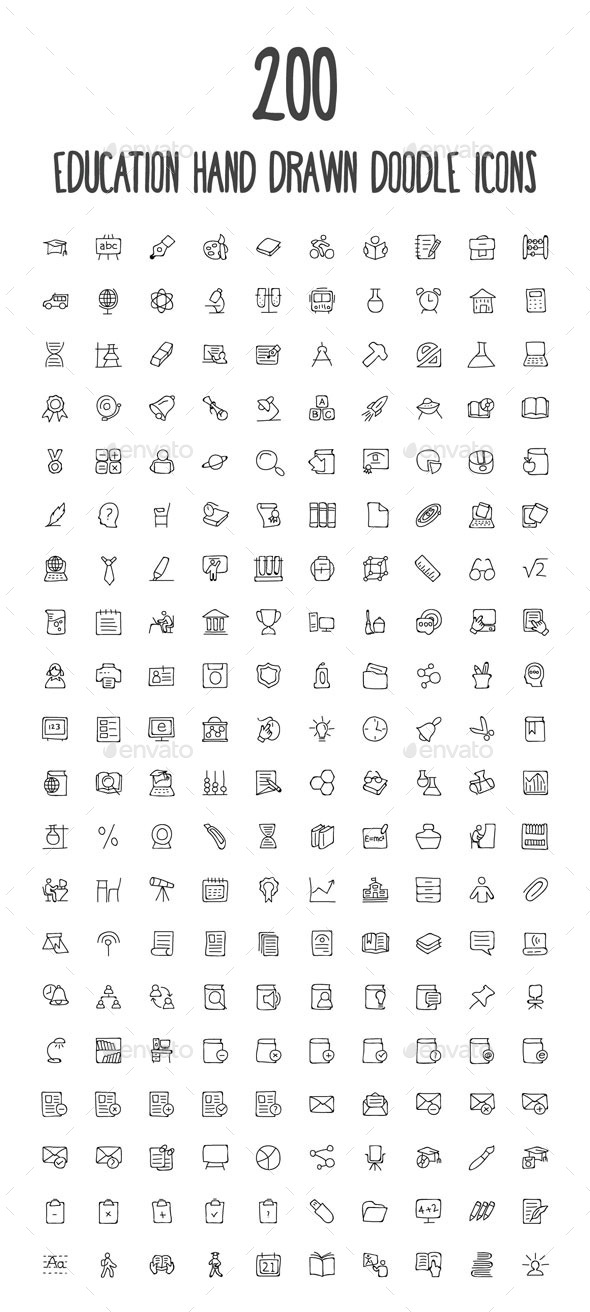 200 Education Hand Drawn Doodle Icon - Icons