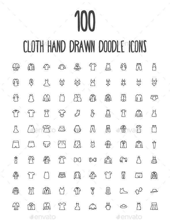 100 Cloth Hand Drawn Doodle Icons - Man-made objects Objects