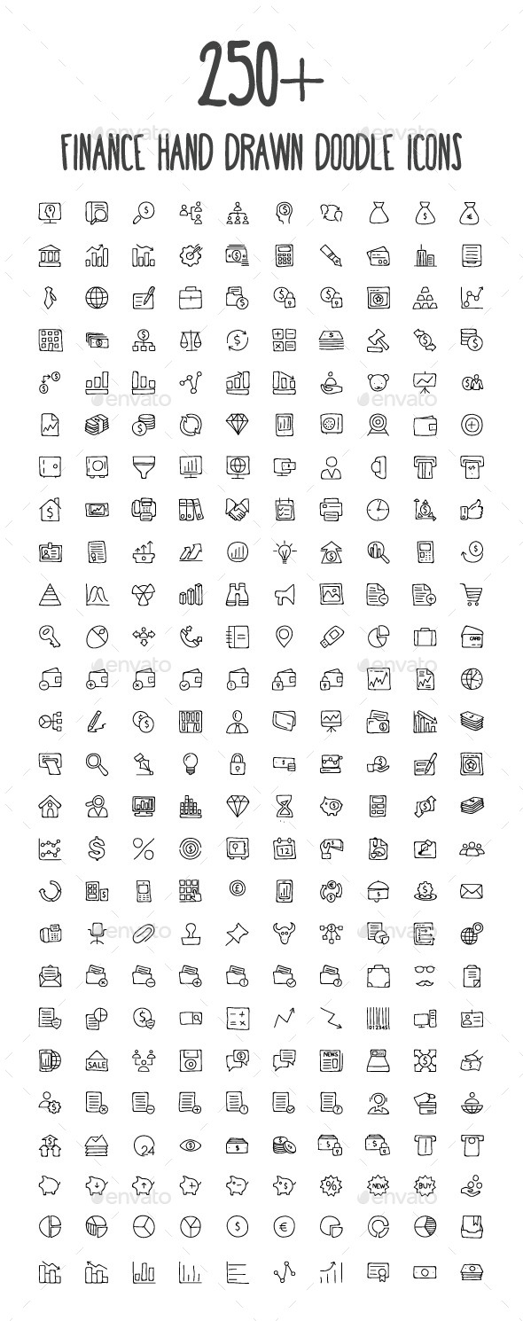 250+ Finance Hand Drawn Doodle Icons - Icons