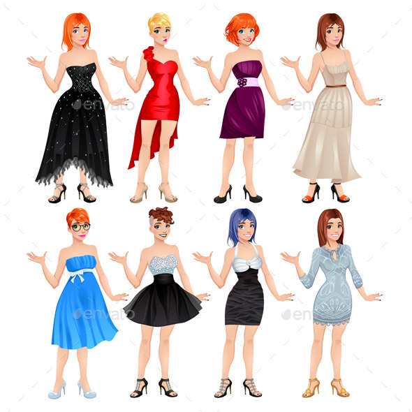 Female Avatar with Dresses and Shoes - People Characters