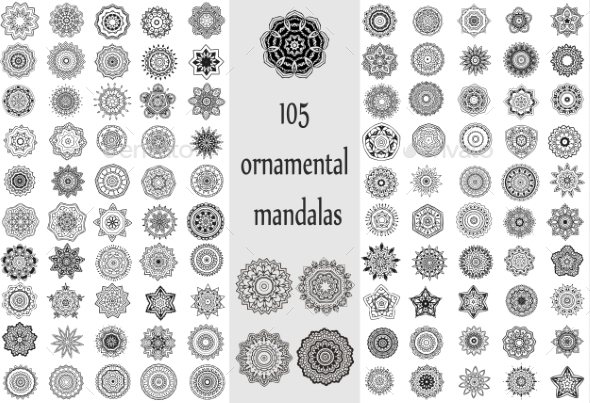 Ornament Round Set with Mandalas - Flowers & Plants Nature