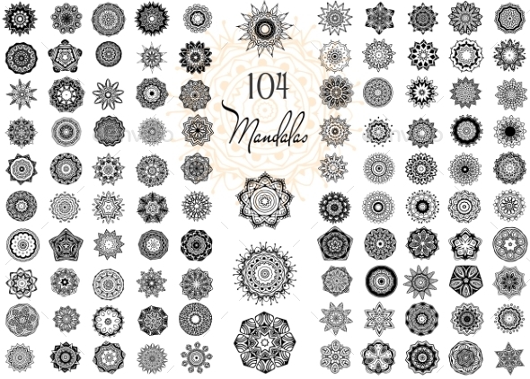 Ornament Round Set with Mandalas - Flowers & Plants Nature