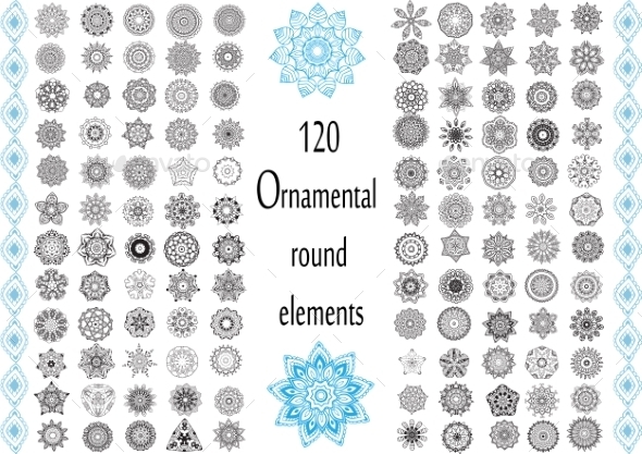 Ornament Round Set with Mandalas - Flowers & Plants Nature